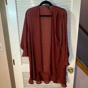 Torrid Crinkle Chiffon Tulip-Sleeve Kimono in Madder Brown – Size 0